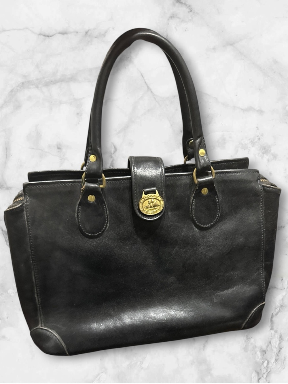 Brahmin Black Leather Top-Handle Doctor Bag with Gold Hardware